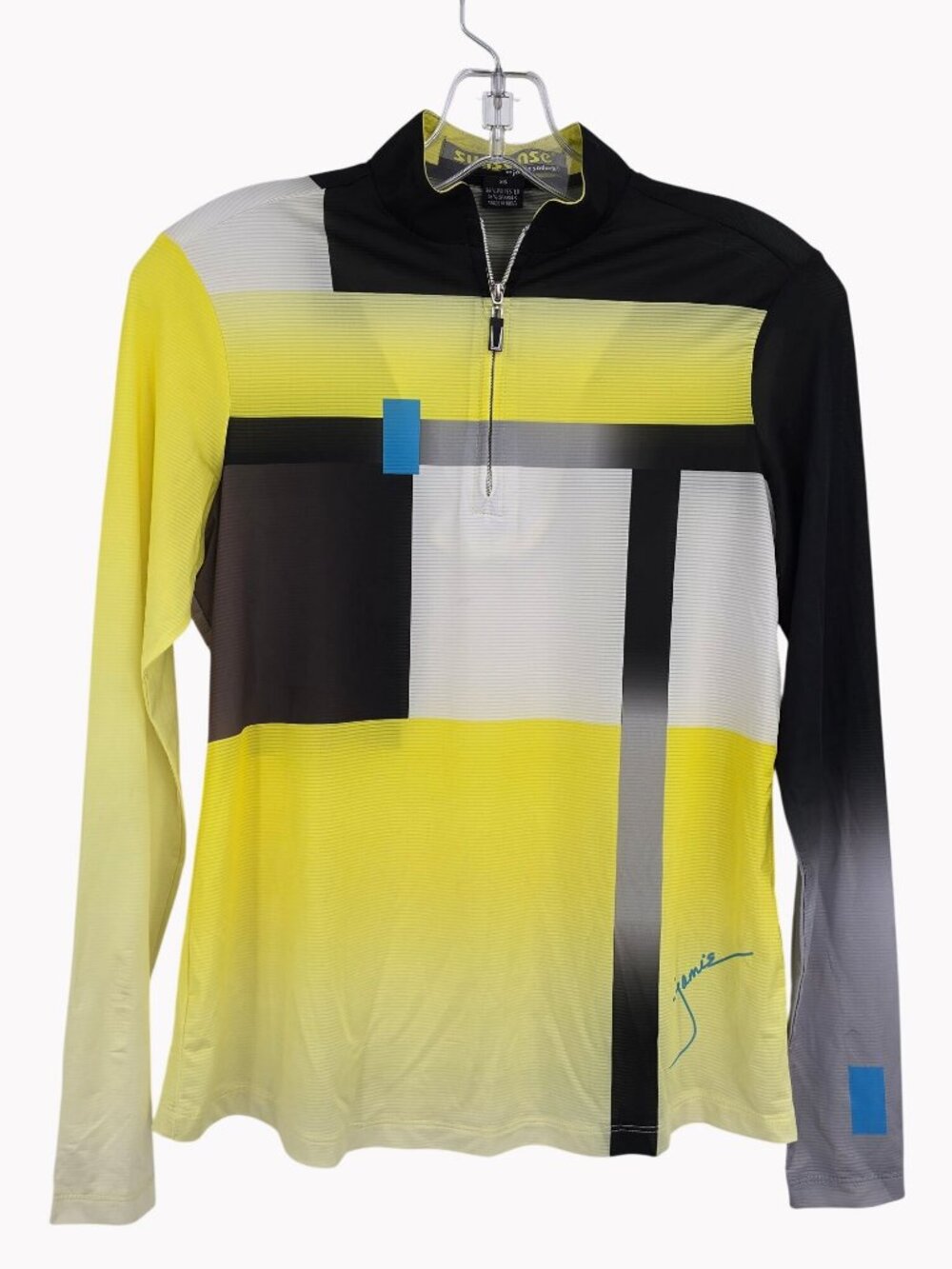 SunSense by Jamie Sadock XS Yellow Colorblock 1/4 Zip Mock Neck Pullover Top